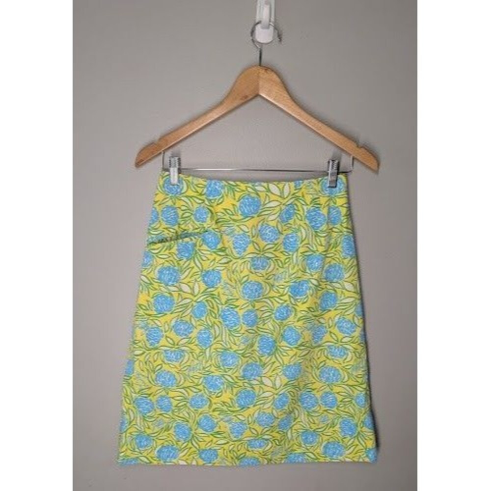 Lilly Pulitzer Vtg The Lilly Sportswear Floral A-Line Skirt Yellow Blue 60s 70s